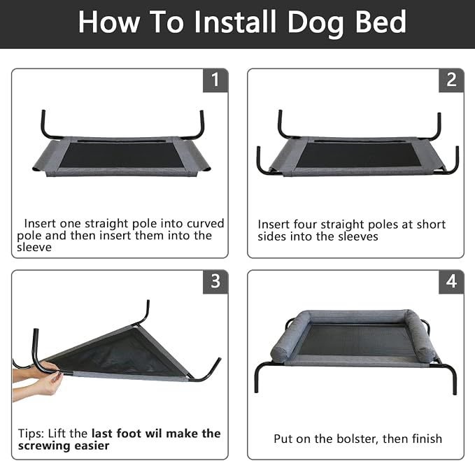 PETIME Cooling Elevated Pet Cushion Bed Raised Dog Cots for Small Dogs, Portable Indoor & Outdoor Pet Hammock, Frame with Breathable Mesh and Removable Bolsters (42 Inch)