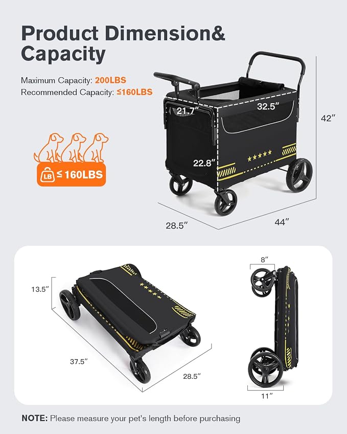 All Terrain Pet Stroller for Medium & Large Dogs with Ramp | Foldable Dog Stroller with Brakes, 3 Entrances, Dual Adjustable Handles with Reversible Push, 160lbs Weight Capacity