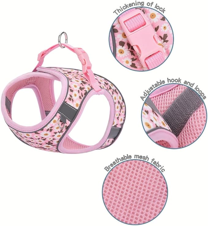 Step in Dog Harness and Leash Set, Flower Adjustable Easy Walk Puppy Harnesses, Soft Mesh No Pull Pet Vest Harness for Small Dogs and Cats(Daisy, XS)