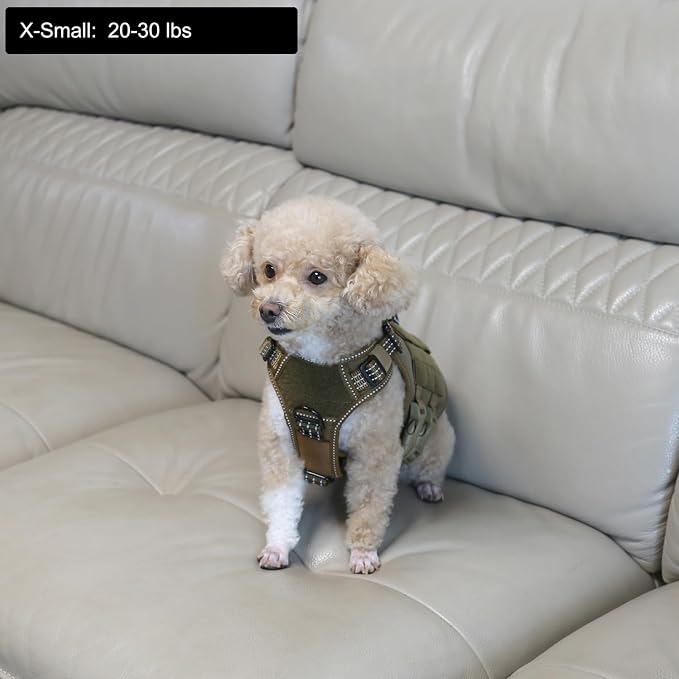 ICEFANG No Pull Tactical Dog Harness for X-Small Dogs,Adjustable Dog Vest | Control Handle,MOLLE Panel,Front Hook,3 Leash Clips,Soft Padded,for walking training,Brown,X-Small