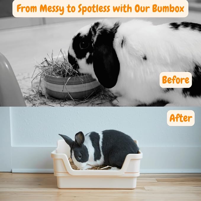 HoppScotch.bun Bumbox Large Rabbit Litter Box, 15.75" Training Cage with Plastic Grid for Small Animals, Indoor/Outdoor, Cream (Pack of 2)