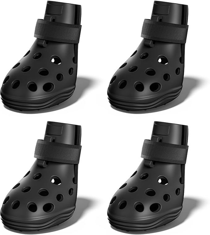 Dog Shoes for Hot Pavement, Breathable Dog Boots Paw Protectors with Adjustable Straps & Non-Slip Sole, Easy On & Off, Waterproof, Easy-Cleaning (Black, XS)