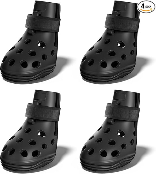 Dog Shoes for Hot Pavement, Breathable Dog Boots Paw Protectors with Adjustable Straps & Non-Slip Sole, Easy On & Off, Waterproof, Easy-Cleaning (Black, L)