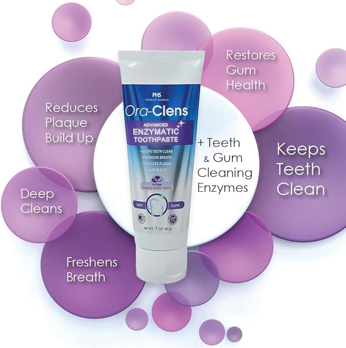 Ora-Clens Advanced Enzymatic Toothpaste – Safe and Natural Dog Oral Care Toothpaste – Freshens Breath, Fights Plaque and Reduces Tartar – Tasty Peanut Butter Flavor – 3 Oz