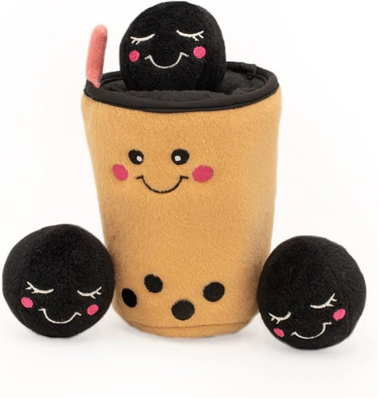 ZippyPaws Burrow- Interactive Dog & Puppy Toys for Boredom, Stimulating Pet Products to Keep them Busy, Hide & Seek Plush Dog Puzzles, Squeaky Enrichment for Small, Medium, & Large Dogs- Boba Milk Tea