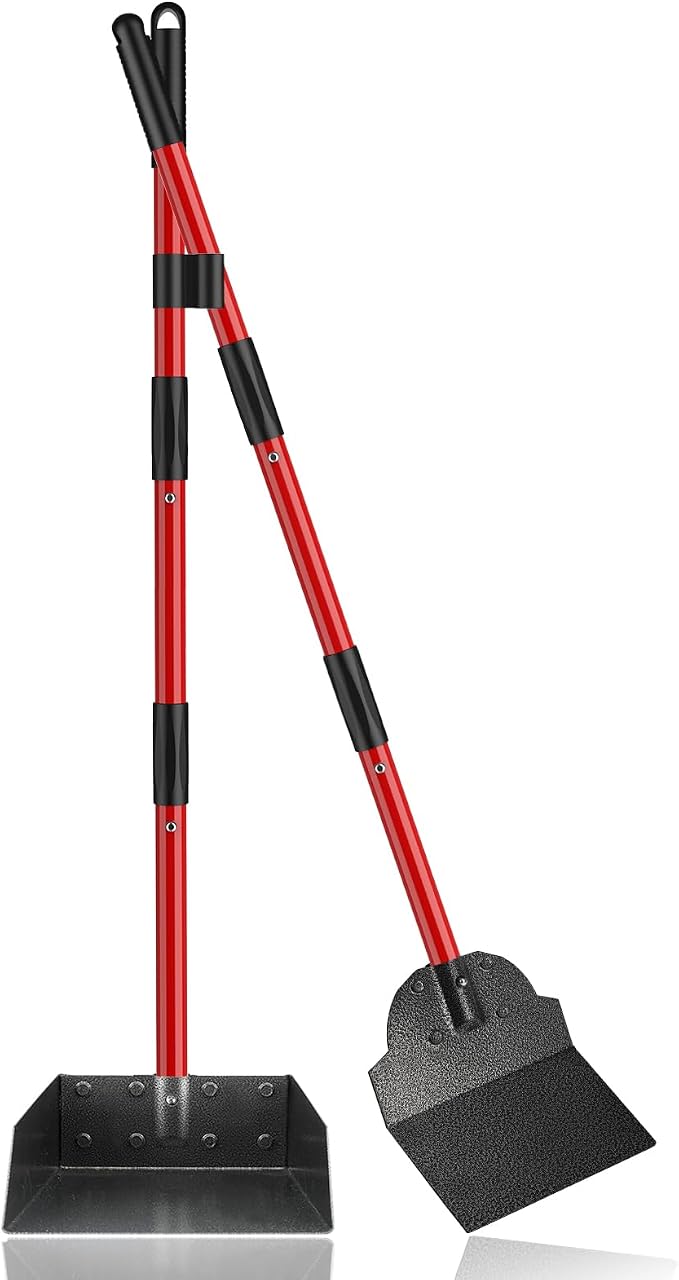 Pooper Scooper, Metal Poop Scooper for Small Medium Large Dog, Pet Supplies | No Bending, Long Handle, Heavy Duty, Stainless Steel, Rust Proof Scooper, Use on Gravel Dirt Concrete Yards Parks Dog Runs