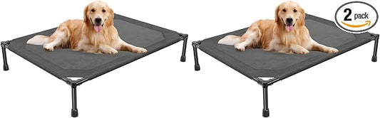 Simple Trending Elevated Dog Bed for Large Dogs, Waterproof Raised Dog Cot with Washable Mesh, Cooling Breathable Pet Bed for Outdoor, 42" x 31", Black (Pack of 2)