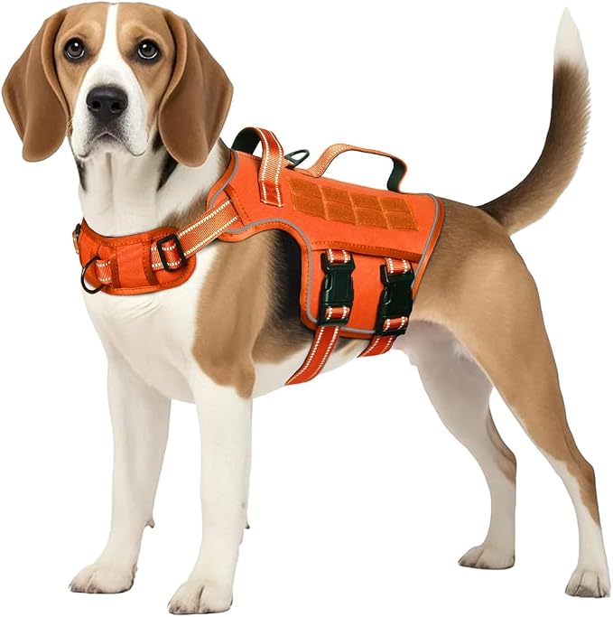 Dog Harness Medium Sized Dog, No Pull Dog Vest with Molle System | Tactical, Easy Control With Handle, Breathable Soft Padded, Adjustable, Reflective, No Choke for Walking, Orange Medium
