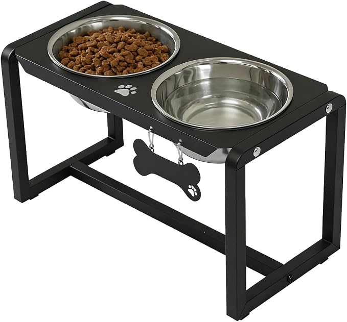 Metal Elevated Dog Bowls, Raised Dog Bowls for Medium/Large Sized Dogs with 2 Thick 58oz Stainless Steel Food Bowls, 10'' Tall Dog Bowl Stand Protect Neck & Joints