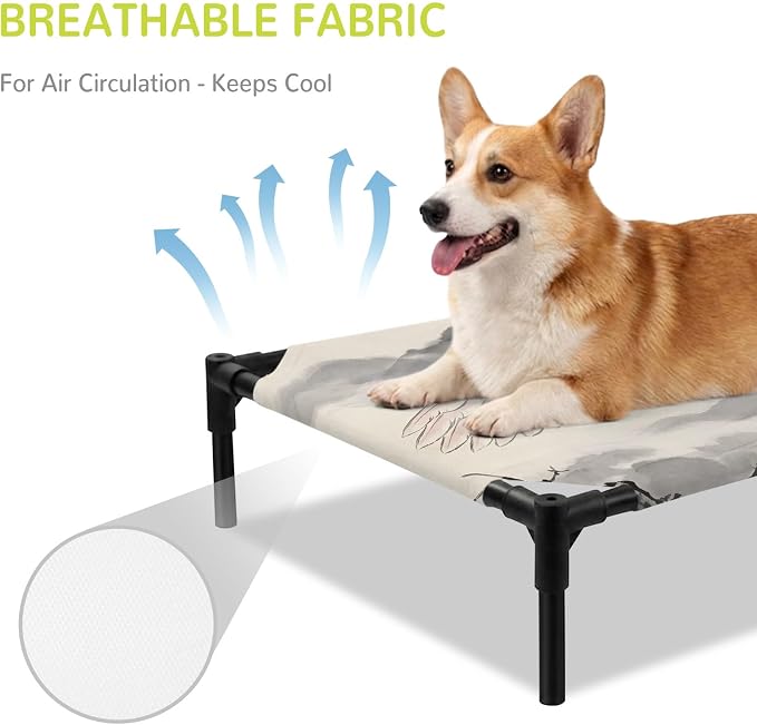 Outdoor Elevated Dog Bed for Medium Dogs, Cute Eagle Breathable Cooling Raised Dog Cot for Indoor/Outdoor, Natural Mountain Tree Branches Animals Rustic Waterproof Elevated Pet Beds, M 24 x 20 in