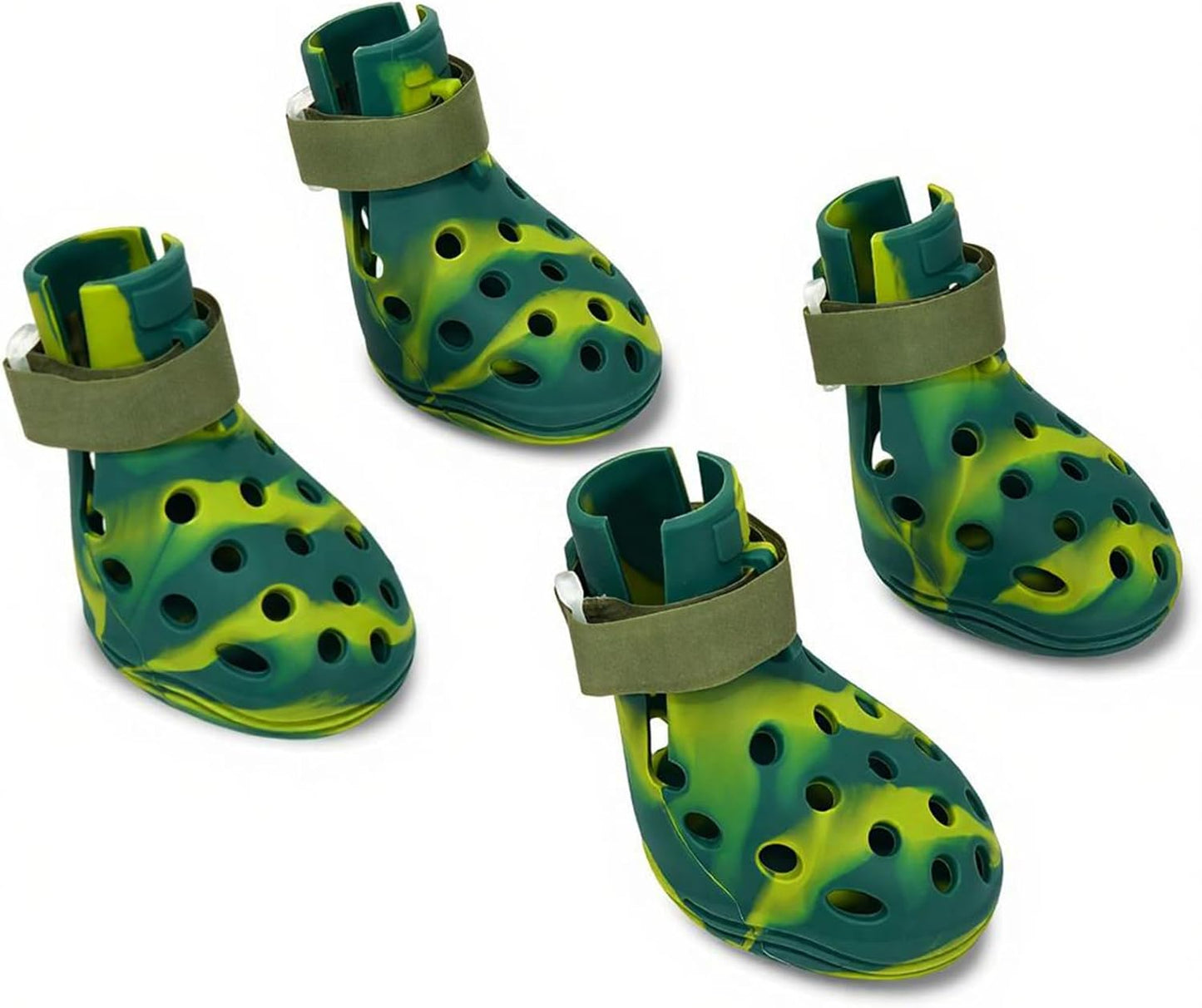 Dog Shoes for Hot Pavement and Snow, Silicone Dog Booties for Small Medium Large Dogs, Waterproof Paw Protectors- Non-Slip, Adjustable Straps, Dog Boots for Beach/Rain/Hiking (Green, L)