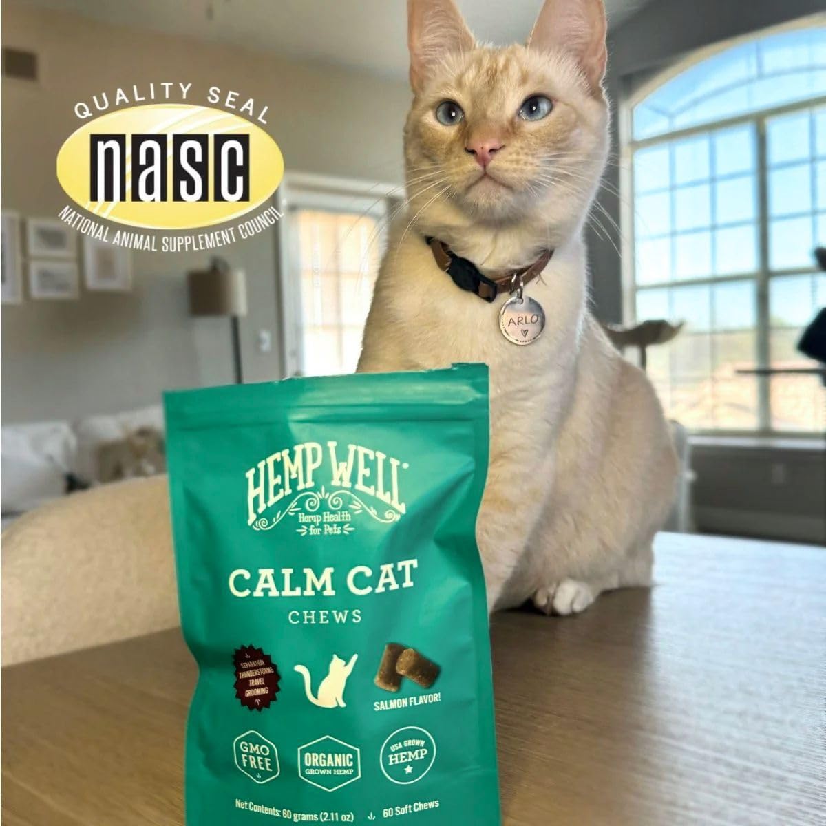 Hemp Well Calm Cat Soft Chews - Anxiety & Stress Relief Formula, Organic Ingredients, Soothes & Relaxes, Improves Behavior, 60 Count