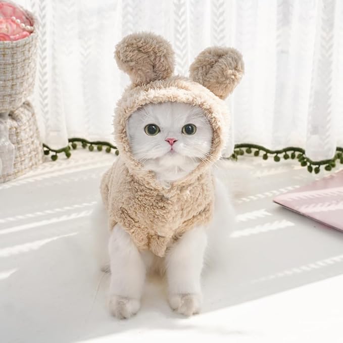 Selena Cat Bunny Ears Costume Cute Dog Kitten Hoodies Sweater Rabbit Ears Puppy Pet Apparel (XX-Large,Beige)