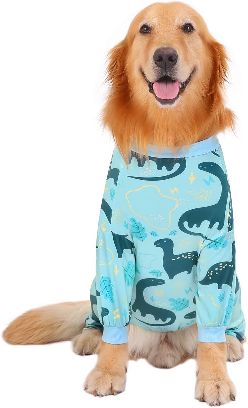 HDE Dog Pajamas One Piece Jammies Jumpsuit Pet Clothes Outfit Stretchy Lightweight Comfy Shirt Pjs for M-3XL Dogs Dinosaurs - XL