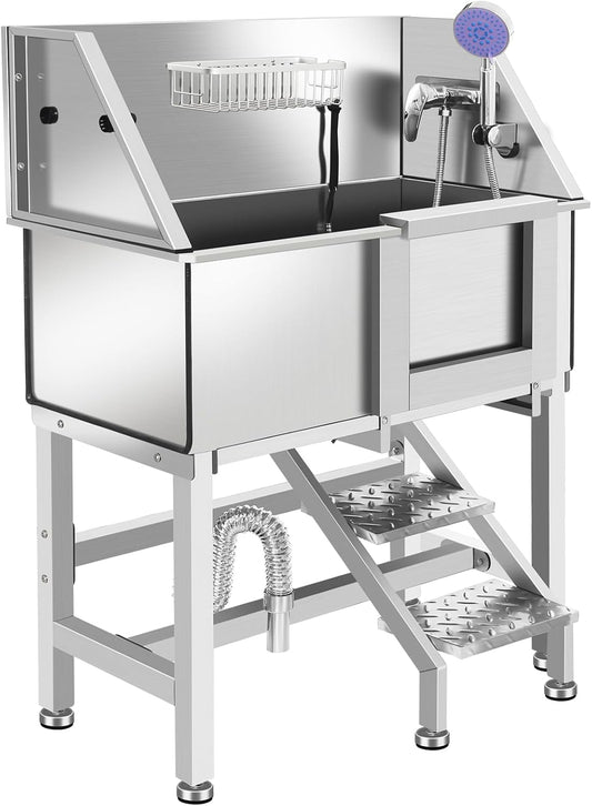 Professional Dog Washing Station, Stainless Steel Dog Bathing Station, Dog Wash Station, Storage Drawer, Upgrade Parts, Home, Commercial,34" R-RAMP