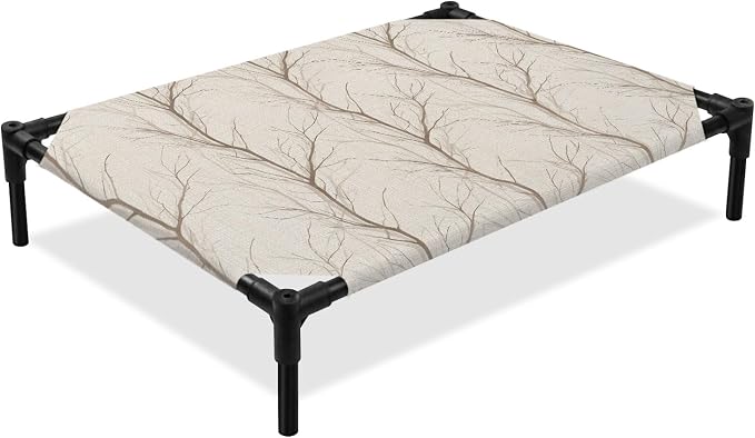 Outdoor Elevated Dog Bed for Large Dogs, Brown Branch Breathable Cooling Raised Dog Cot for Indoor/Outdoor, Autumn Leaf Country Tree Pastoral Botanical Waterproof Elevated Pet Beds, L 28 x 22 in