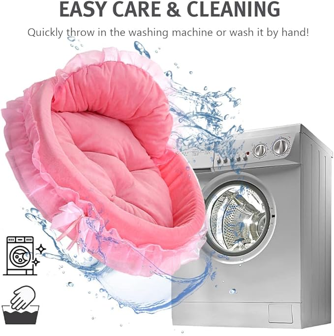 Pink Dog Bed Washable Princess Cat Couch Soft Plush Pet Sofa Nest Mat Snuggle Kitten Puppy Cave Beds Cute Cozy Kitten Doggy Kennel Cushion Small Medium Dogs Cats Sleeping Pad (S, Pink)