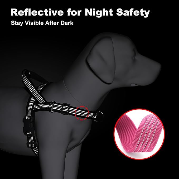 No Pull Dog Harness with Handle, Adjustable Soft Mesh Padded Vest | Reflective Walking Harness with Front Clip for Small Medium Large Dogs, Quick Fit No Escape for Training, Pink, S