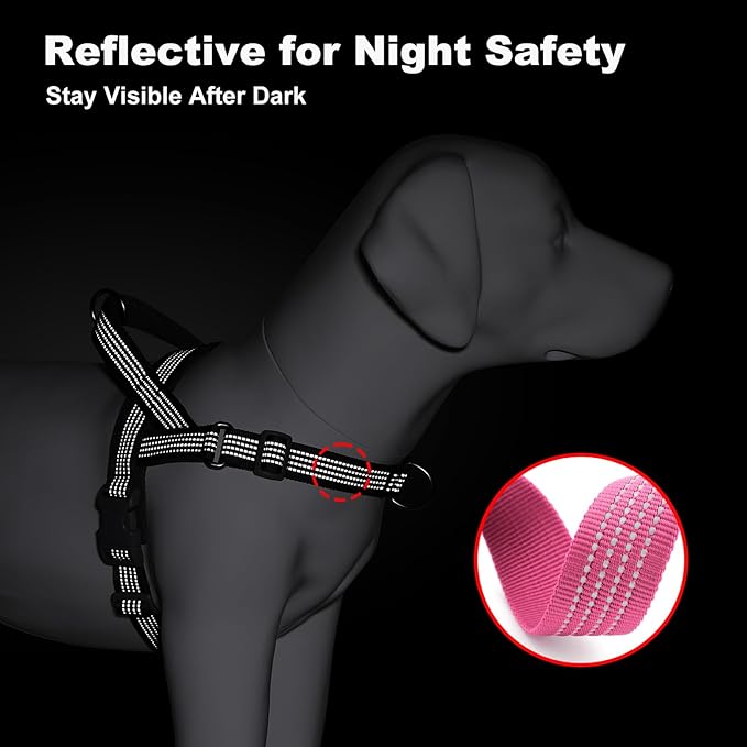 No Pull Dog Harness with Handle, Adjustable Soft Mesh Padded Vest | Reflective Walking Harness with Front Clip for Small Medium Large Dogs, Quick Fit No Escape for Training, Pink, M
