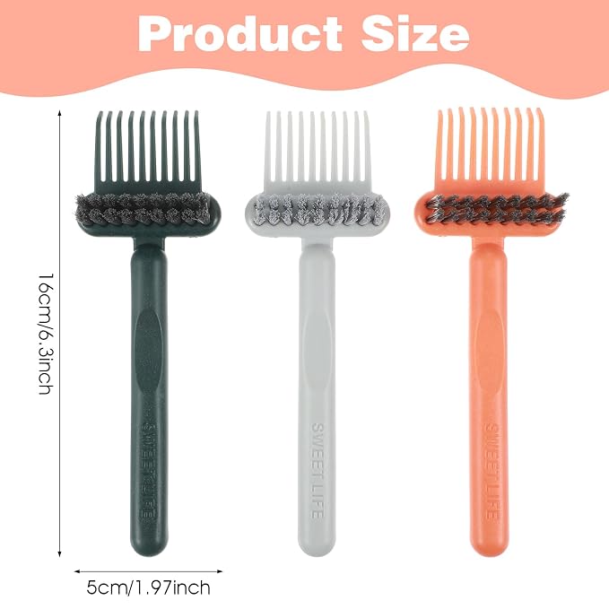 3PCS Hair Brush Cleaning Tool, 2-In-1 Comb Cleaner with Pick and Bristles, Effective Hairbrush Cleaner Small and Portable Suitable for Home Salon Travel Use, Comb Brush for Women (Gray, Green, Orange)