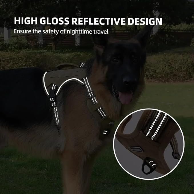 Tactical Dog Harness with Leash for Large Dogs, No Pull Adjustable Dog Harness, Reflective K9 Working Pet Vest for Walking, Training (Khaki, S)