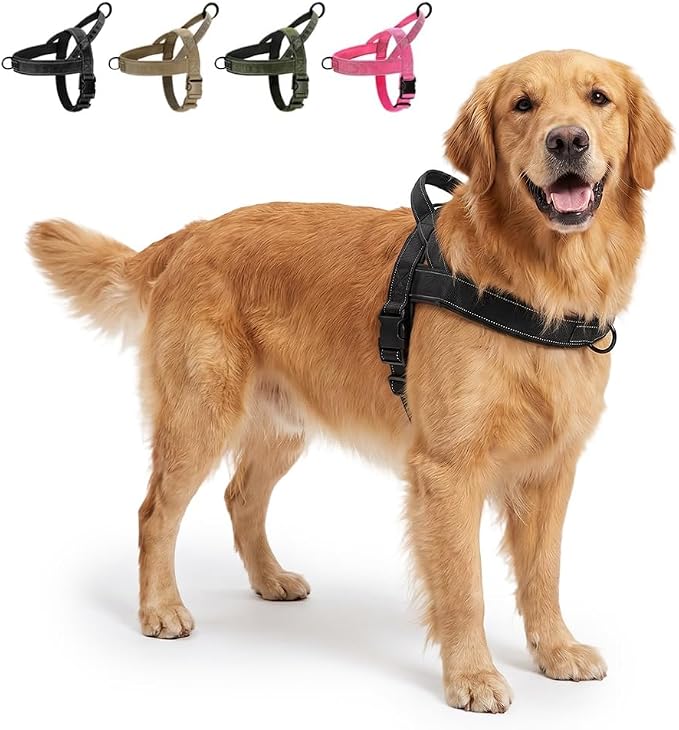 No-Pull Dog Harness with Handle, Adjustable Reflective Pet Vest Tactical Harness for Small Medium Large Dogs Walking Training, Front Clip, Escape Proof & Heavy Duty D-Ring (Black, M)