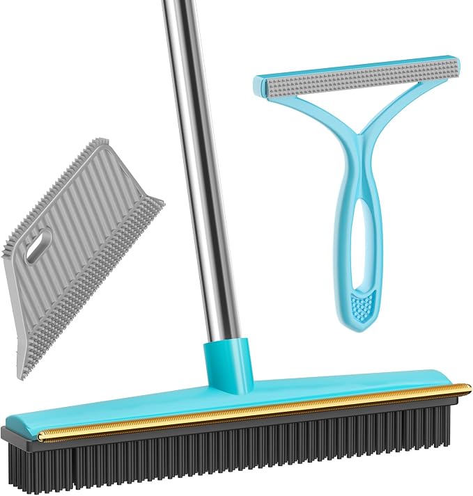SOCCSO Carpet Rake Pet Hair Remover, 60" Long Rubber Broom, 3 Pack | Dog Cat Fur Remover, Carpet Scraper, Rug Rake, Scraper Brush, Carpet Brush, Carpet, Rugs, Car Mats, Couch, Pet Bed, Furniture