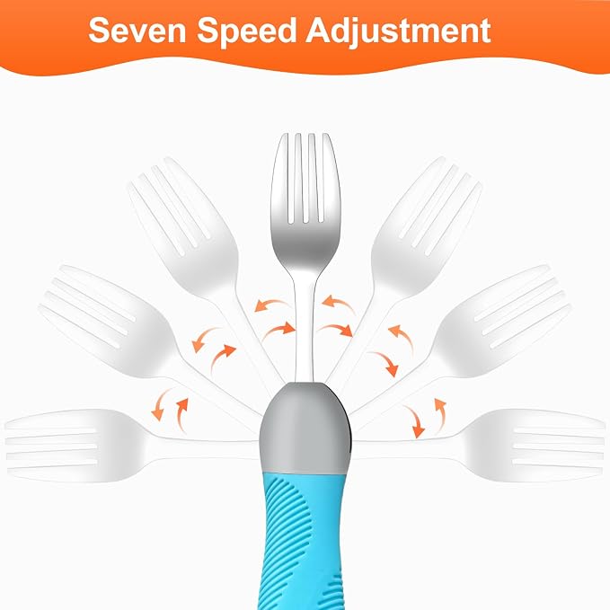 Weighted Utensils for Tremors & Parkinson's, Adaptive Eating Aids (Blue) | Adaptive silverware for shaky hands. Weighted grip design reduces tremors. Bendable neck for custom angle. Dishwasher safe