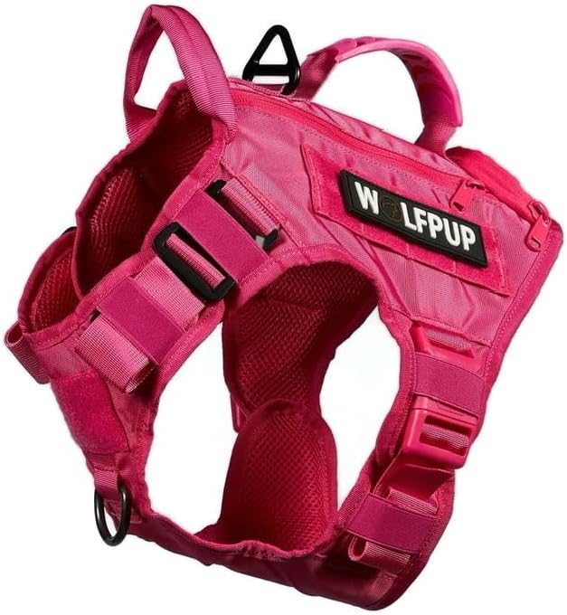 WOLFpak Tactical Dog Vest Harness No Pull Breathable (Neon Pink, Large) | Dual Grab Handles, 1000D Nylon, Four-Point Adjustment, MOLLE Attachment Panels, Three Storage Pockets, Metal Alloy Buckles