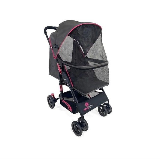 27.2” Buddy Buggies Foldable Pet Stroller - Shock Absorbing Frame with Storage - Machine Washable Fabric - Durable Mesh & UV Protected Retractable Canopy - Cat & Dog Stroller Up to 60lb