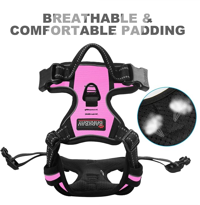BARKBAY Dog Harness No Pull for Small Sized Dog Front Back Clips,Dog Vest | Soft Padded No Choke With Handle,Easy On&Off,Adjustable Reflective For Walking Training Running(Pink,XS)