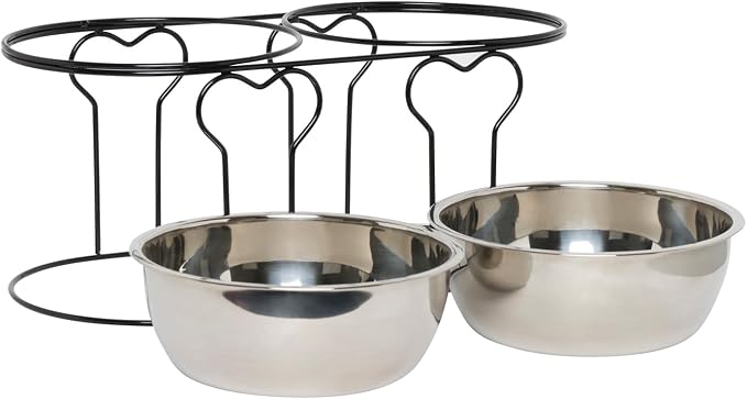 YML 7-Inch Wrought Iron Stand with Double Stainless Steel Feeder Bowls,Black
