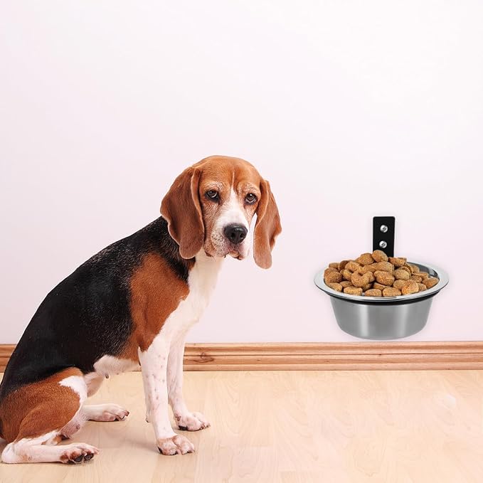 ULTECHNOVO Wall Mounted Elevated Dog Bowl Stainless Steel Single Feeder | Floating Raised Food Water Station Stand for Pet Crate & Farmhouse Kennel