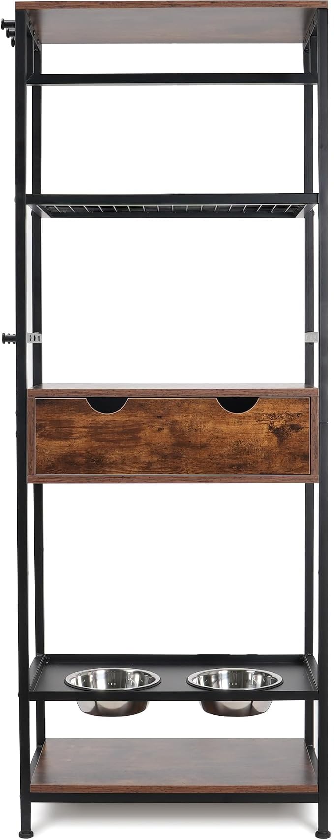 Dog Feeding Station Storage Furniture Shelves with Drawer, 3 Levels Height Adjustable Raised Dog Bowls
