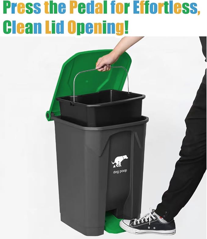 6Pack - Large Dog Pooper Scooper for yard - 20L Dog Poop Trash Can Outside | Step Pet Waste Container Outdoor with Removable Inner Bin - 28" Pooper Scooper & Long Handle
