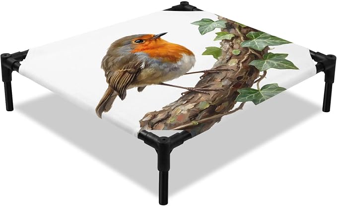 Outdoor Elevated Dog Bed for Small Dogs, Bird Breathable Cooling Raised Dog Cot for Indoor/Outdoor, Ivy Branch Animal Green Botanical Leaf Waterproof Elevated Pet Beds, S 20 x 20 in