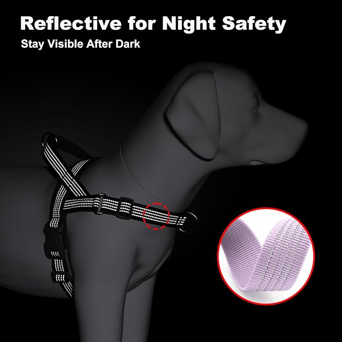 No Pull Dog Harness with Handle, Adjustable Soft Mesh Padded Vest | Reflective Walking Harness with Front Clip for Small Medium Large Dogs, Quick Fit No Escape for Training, Purple, S
