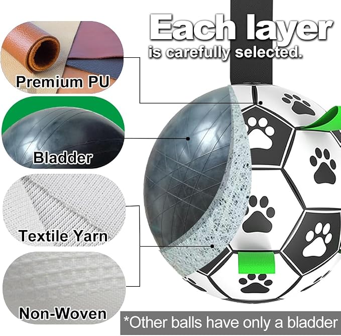 Amasiver Dog Soccer Ball Toys, 9'' World Cup Dog Soccer Ball with Straps, Dogs Birthday Gifts, Water Toy, Herding Ball, Durable Balls for Large XLarge Pet, Outdoor Dog Toy (9 Inch-XLarge)