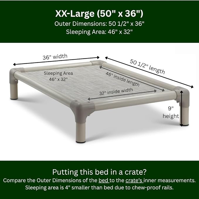 Kuranda Chewproof Elevated Dog Bed – 50" x 36" - Sunsure Textilene - Birch