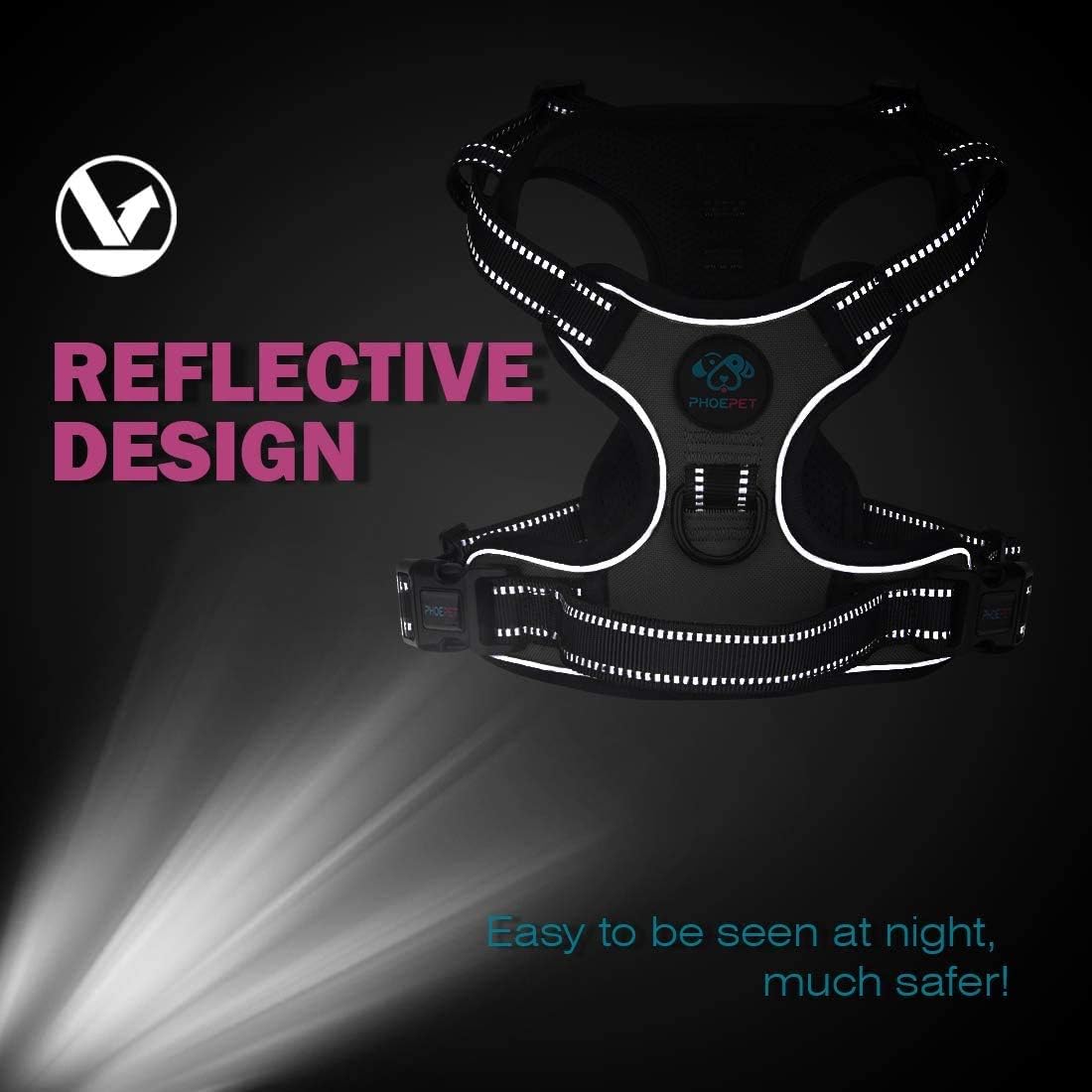 PHOEPET No Pull Dog Harnesses for Small Puppies Reflective Adjustable Front Clip Vest with 2 Metal Leash Attachment Hooks Soft Handle [Over The Head Design](L, Royal Blue)