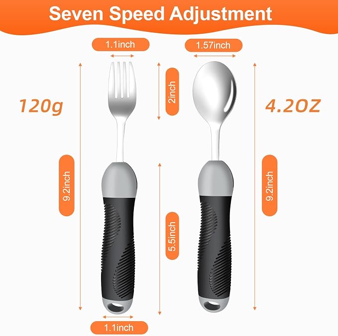 Weighted Utensils for Tremors & Parkinson's, Adaptive Eating Aids (Black) | Adaptive silverware for shaky hands. Weighted grip design reduces tremors. Bendable neck for custom angle. Dishwasher safe