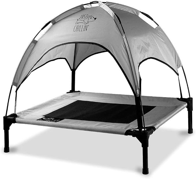 Floppy Dawg Just Chillin' Elevated Dog Bed. Cool Cot with Removable Canopy Shade. Indoor or Outdoor Pet Use. Lightweight and Portable. Chill in Style on Raised Breathable Mesh Fabric.