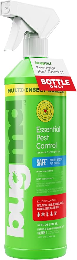 BugMD Empty Refillable Spray Bottle 32 oz for Pest Control Essential Oil Concentrate (Sold Separately), 3 Modes