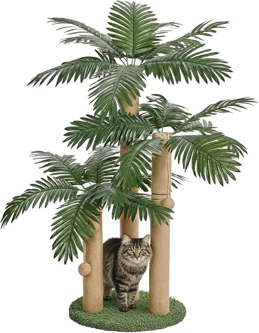 LEMONDA 31.5Inch Cat Scratching Post,Cat Scratcher Tree with 3 Scratching Poles & 2 Interactive Dangling Balls,Cats Scratching Posts for Indoor Kitten & Adult Cats