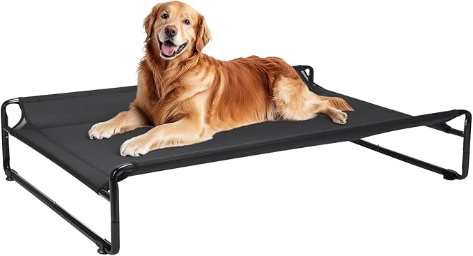 Veehoo Outdoor Elevated Dog Bed, Cooling Raised Dog Beds for Large Dogs | Washable Dog Cot with Headrest Sides, Non-Skid Feet, Breathable Mesh, Cooling Pet Hammock for Indoor or Camping, 42", Black