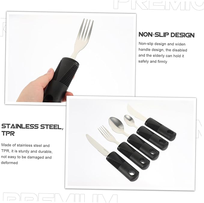 Healifty Adaptive Utensils Set Weighted Utensils for Hand Tremors Non-Slip Tableware with Tpr Handle Elderly Tableware for Arthritis 8.26 X 1.25 X 0.78 in