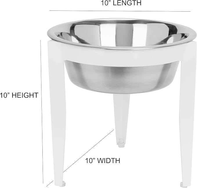Vision Outdoor/Indoor Elevated Single Diner for Dogs - 10" Tall - White