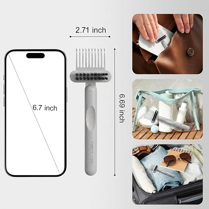 Hair Brush Comb Cleaning Tool Comb,2-in-1 Hair Brush Cleaner Tool, Portable Remover Rake for Removing Hair Dust, Home and Salon Use (Grey)