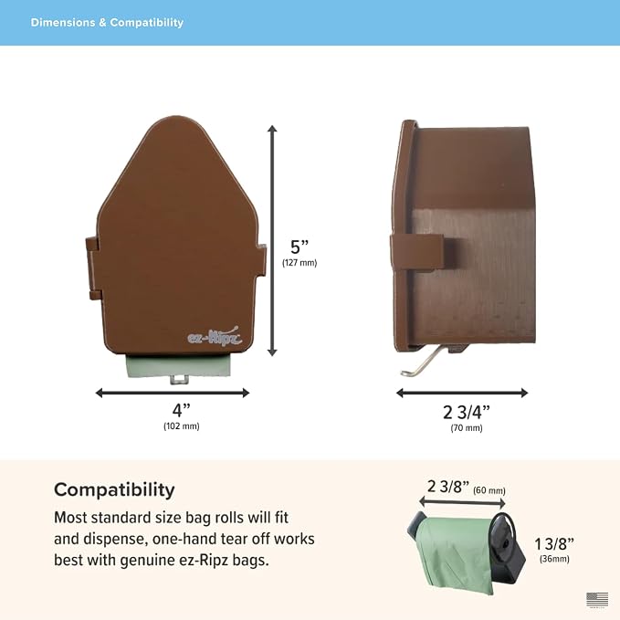Indoor/Outdoor Dog Poop Bag Dispenser Wall Mount (Brown), Includes 3 Sample Rolls of Waste Bags, Easy Setup Dog Poop Station