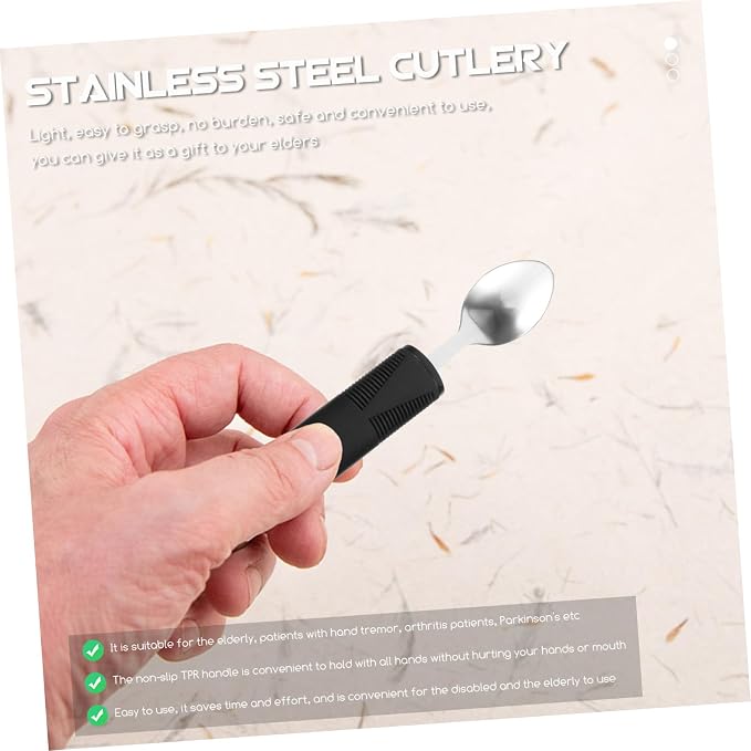 Healifty Adaptive Utensils Set Weighted Utensils for Hand Tremors Non-Slip Tableware with Tpr Handle Elderly Tableware for Arthritis 8.26 X 1.25 X 0.78 in
